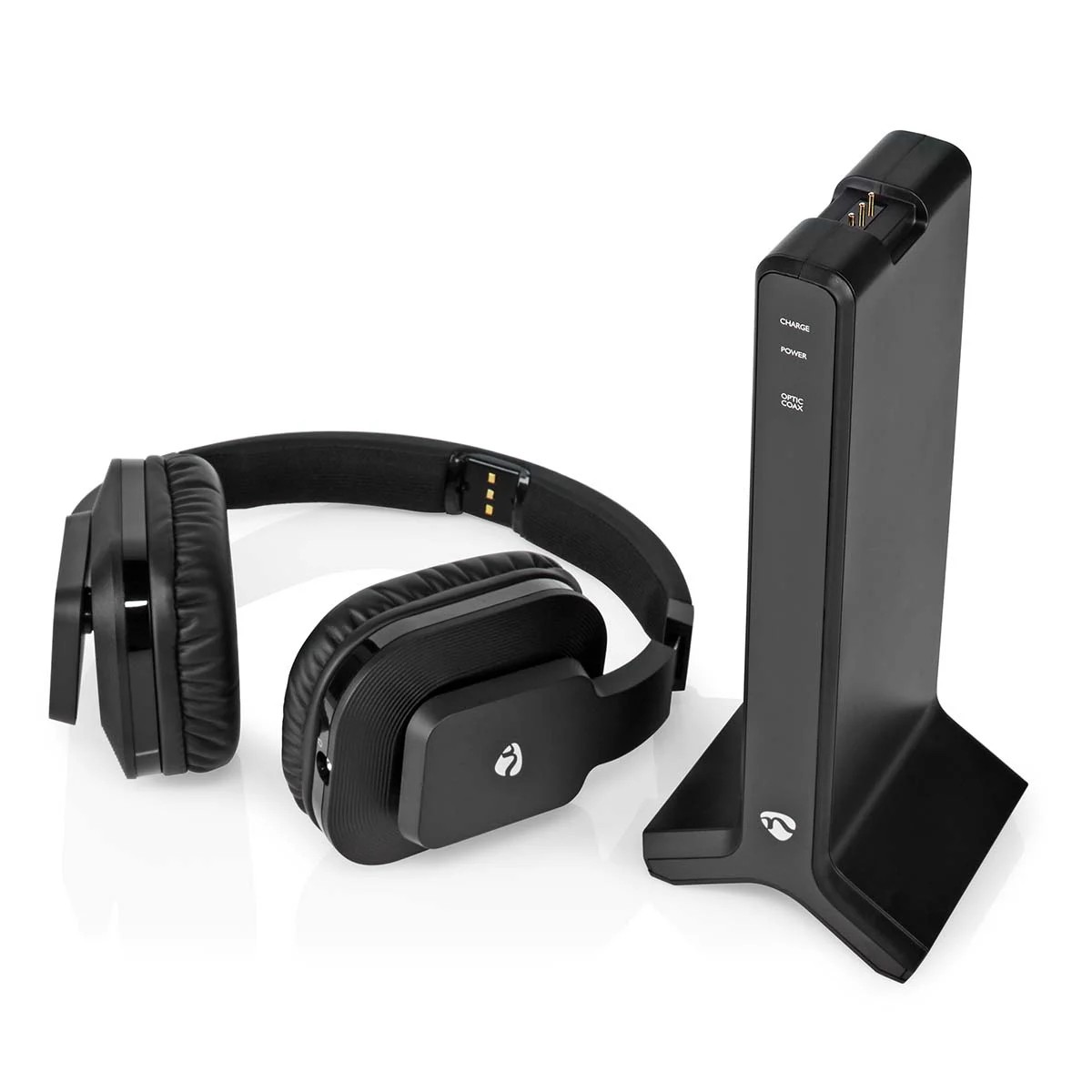 Nedis HPRF321BK bezdrôtové TV slúchadlá 2,4 GHz, Toslink, 25 m – Pohodlie, ovládanie a nabíjanie
